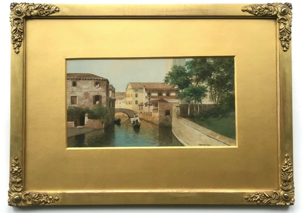 Eugenio Benvenuti Original Early 20th Century Antique Watercolour Painting Italy Venice Gondolier