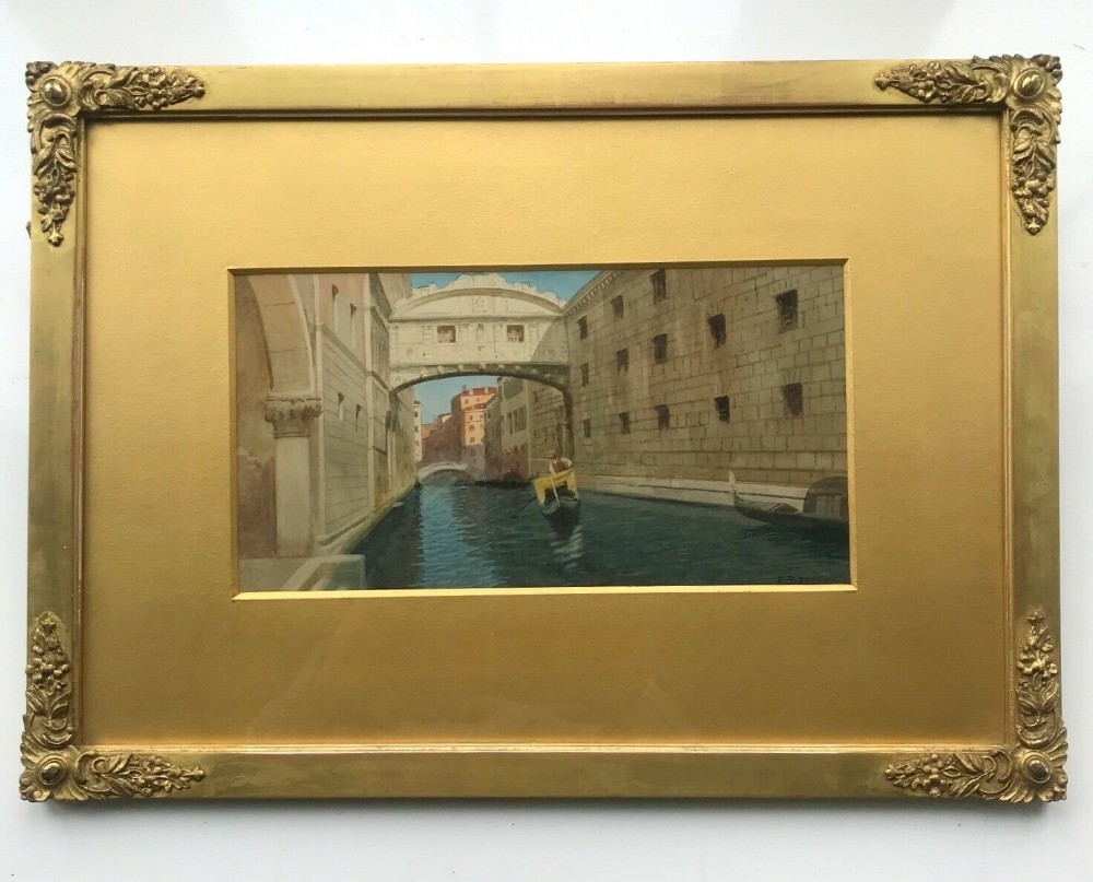 Eugenio Benvenuti Original Early 20th Century Antique Watercolour Painting Italy Venice Canal Bridge of Sighs