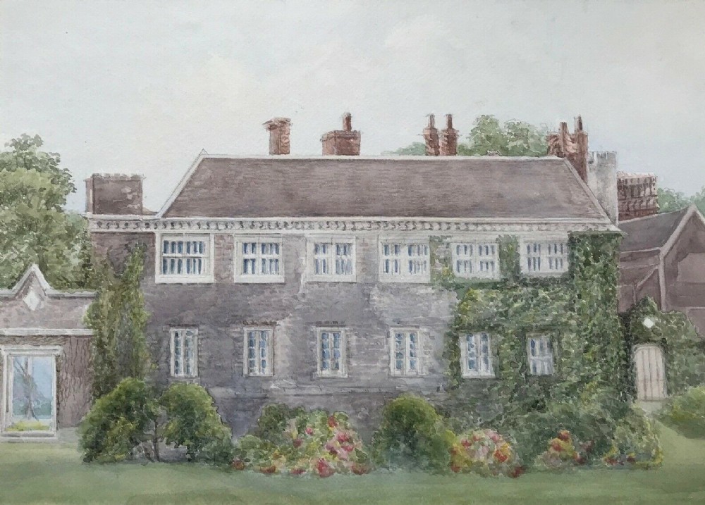 Original late 19th Century Antique Watercolour Painting English Country House Landscape
