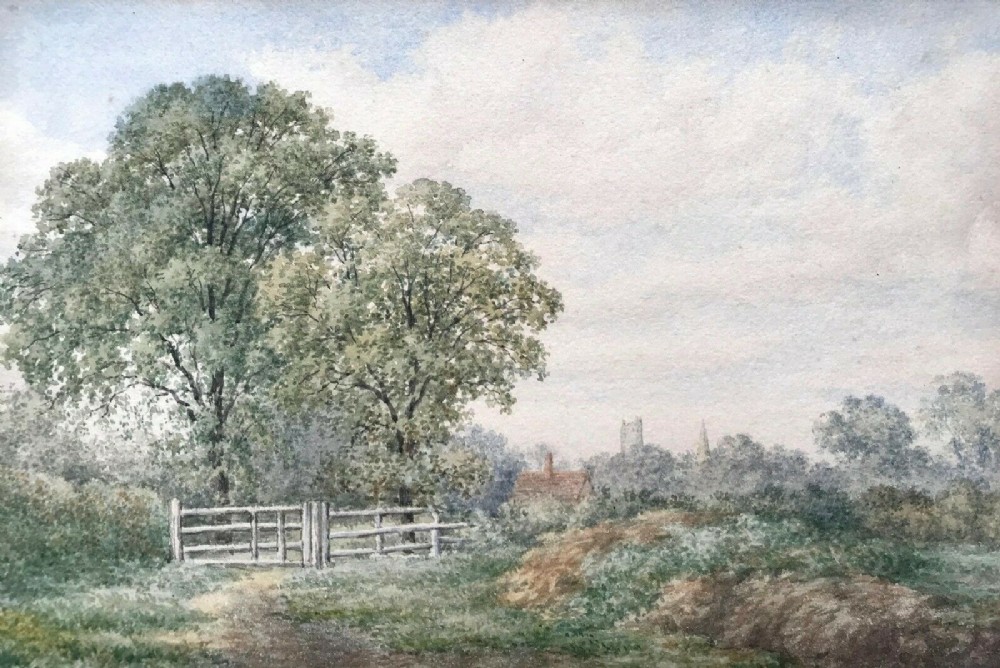 W Sturgeon Signed original English Antique Watercolour Painting Guy's Cliffe Fields Leamington Warwickshire