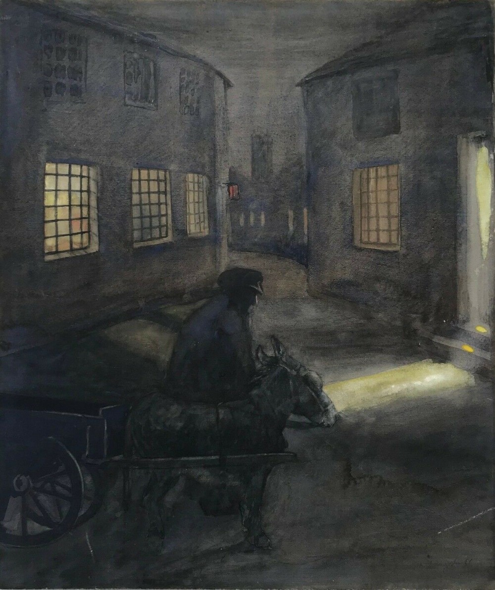 William Frederick Longstaff (Australian 1879 - 1953) Original Watercolour Painting Donkey & Cart at Dusk