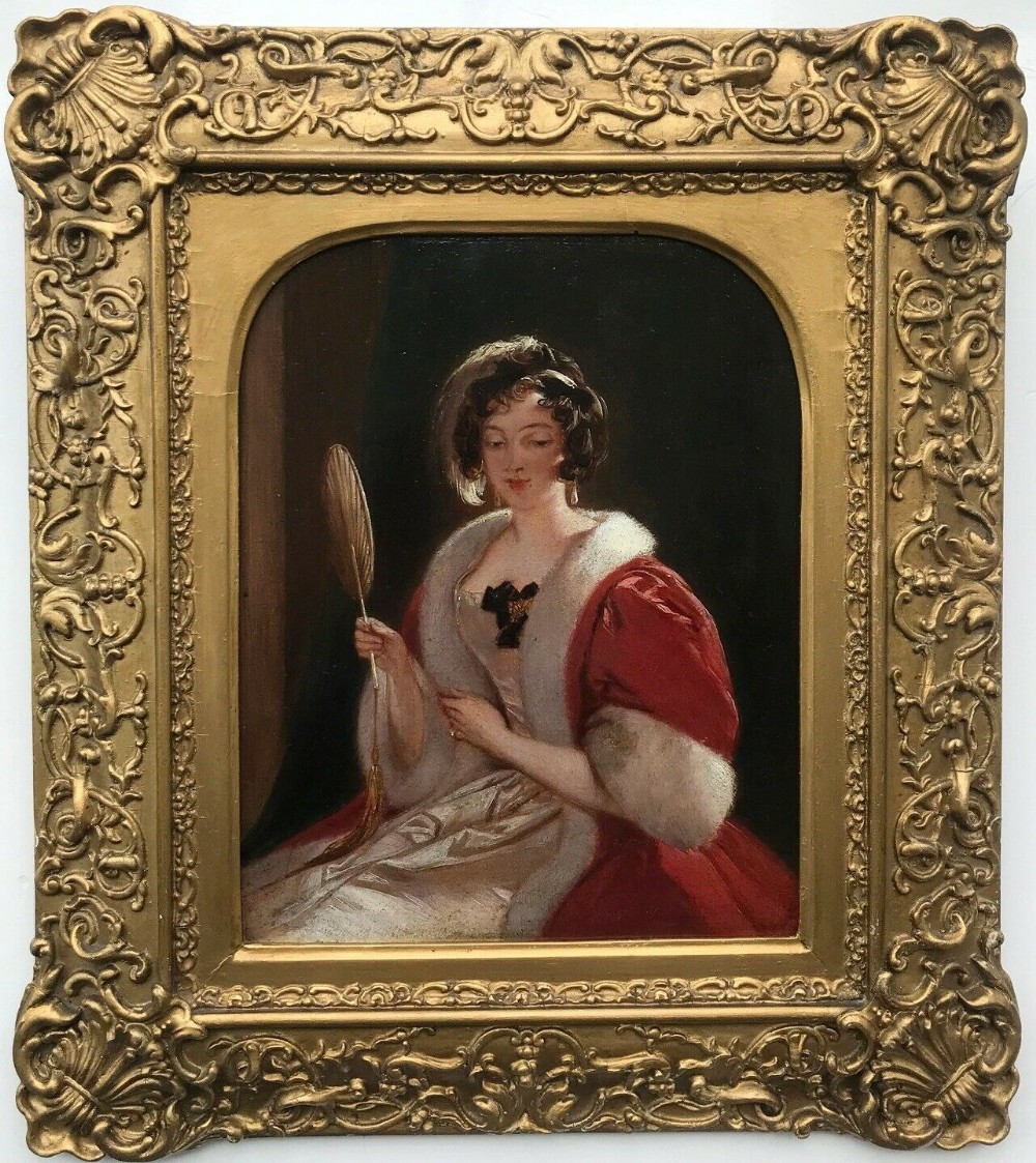 Circle of William Edward Frost (1810-1877) Oil Painting on Wooden Panel Portrait of an Elegant Lady