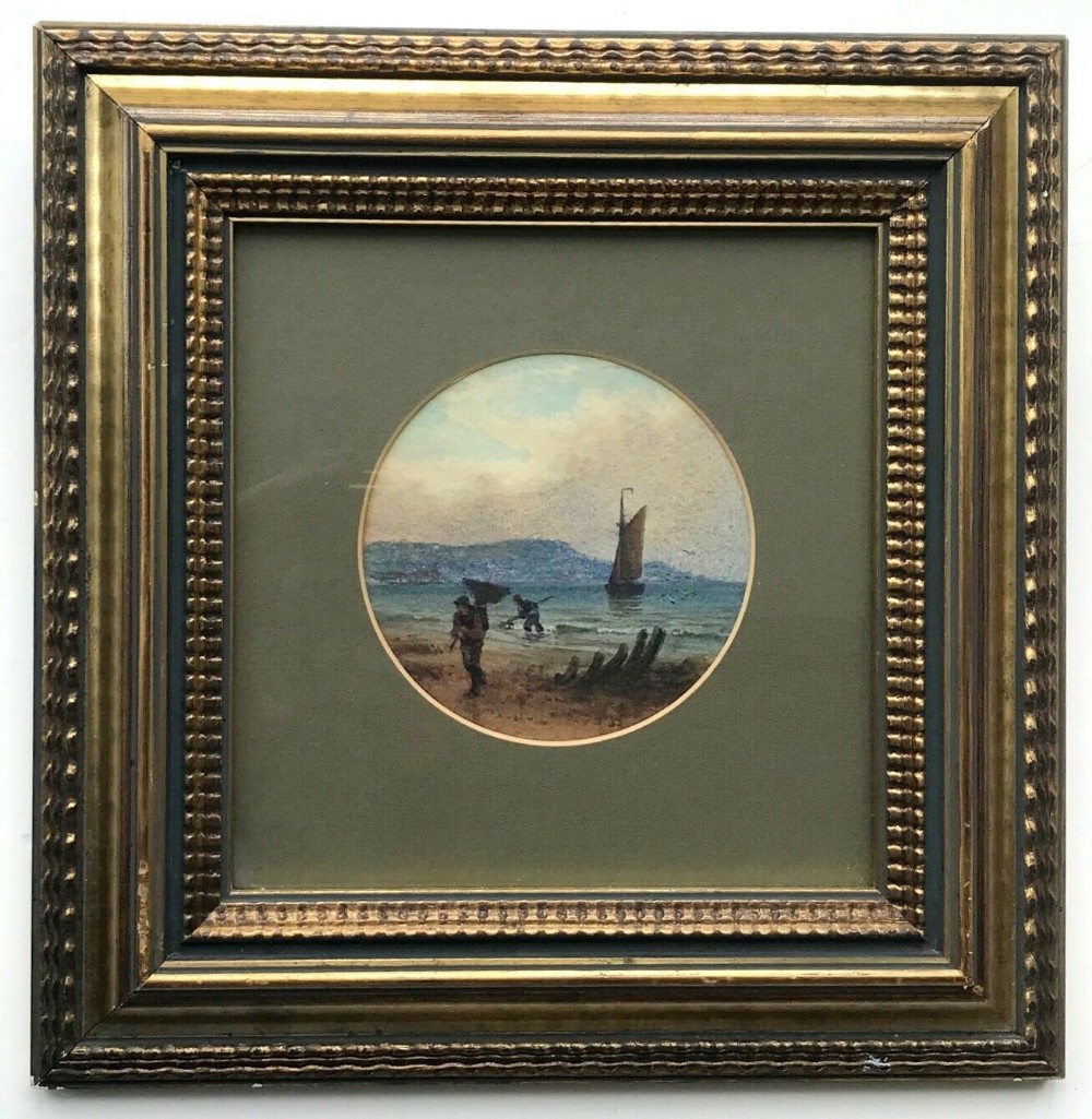 John Francis Branegan Original Antique Watercolour Painting Yorkshire Coast Fishermen View Seascape Landscape