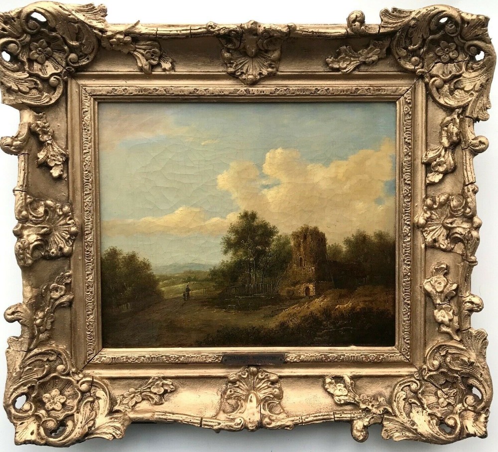 Patrick Nasmyth Signed Original Antique Oil Painting on Canvas Figures & Ruins Landscape with Provenance