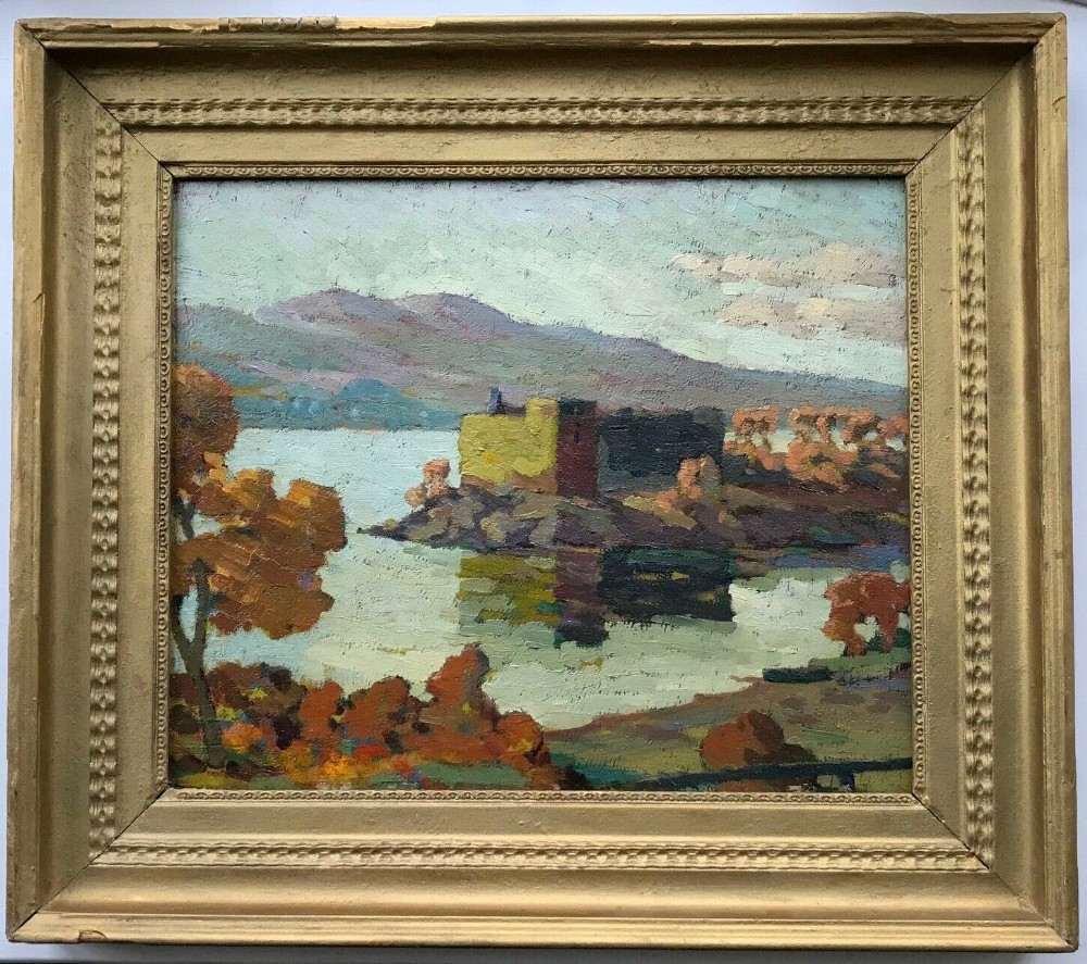 Inscribed Sickert Verso Antique Original Oil Painting Lake & Castle Landscape