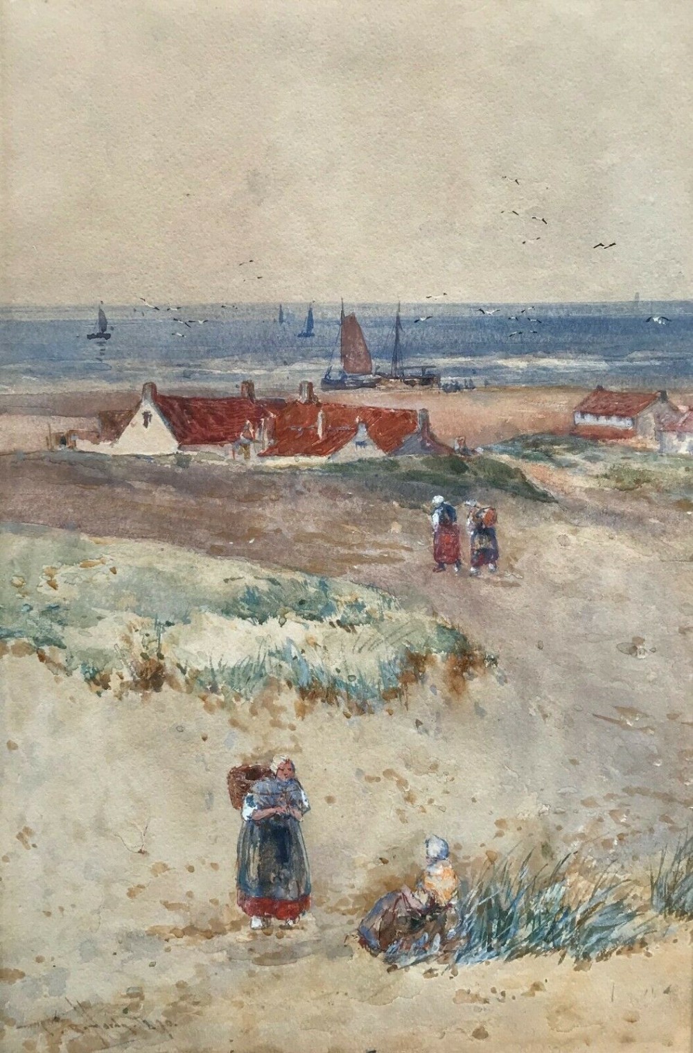 Thomas Bush Hardy Signed Original Late 19th Century Antique Watercolour Painting Katwijk aan Zee Holland