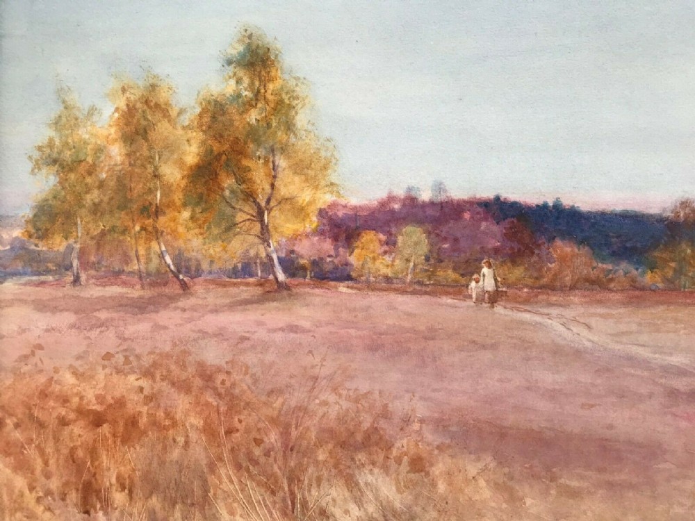 Leopold Rivers Original 19th Century Antique Watercolour Landscape Painting Near Wisley in Surrey