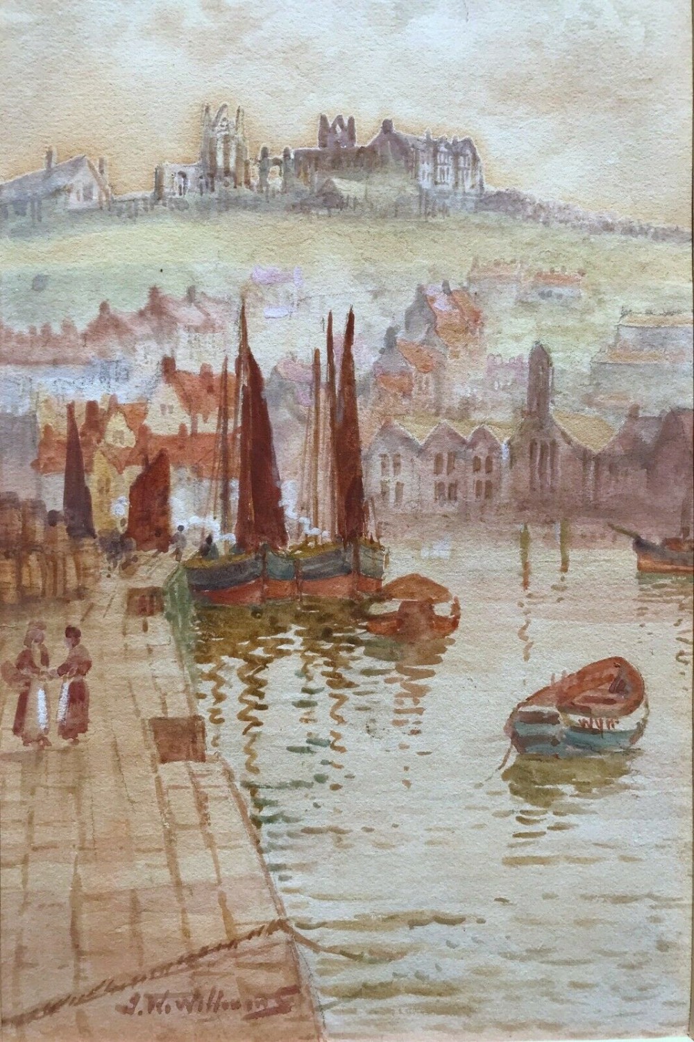 John Wynne Williams Signed Original Early 20th Century English Antique Watercolour Seascape Painting Whitby