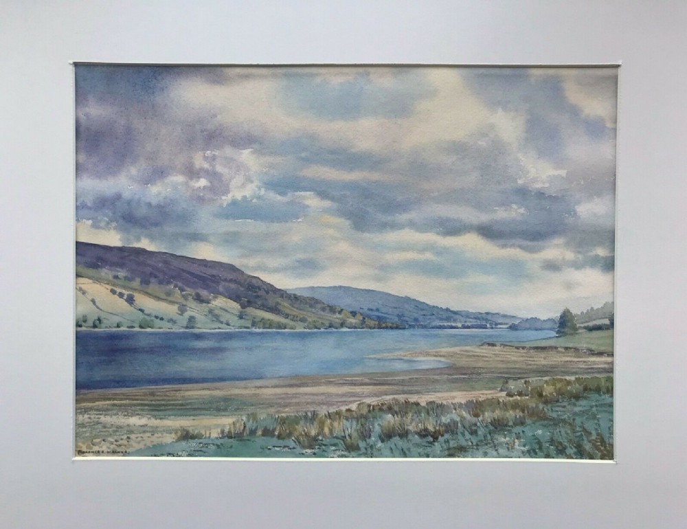 Florence R Walker Mid 20th Century Vintage English Watercolour Painting Gouthwaite Reservoir Nidderdale, North Yorkshire Landscape