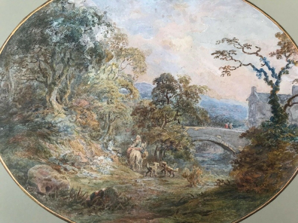 Manner of Thomas Gainsborough (1727-1788) Original 18th Century English Antique Watercolour Painting Figures in a Country Landscape