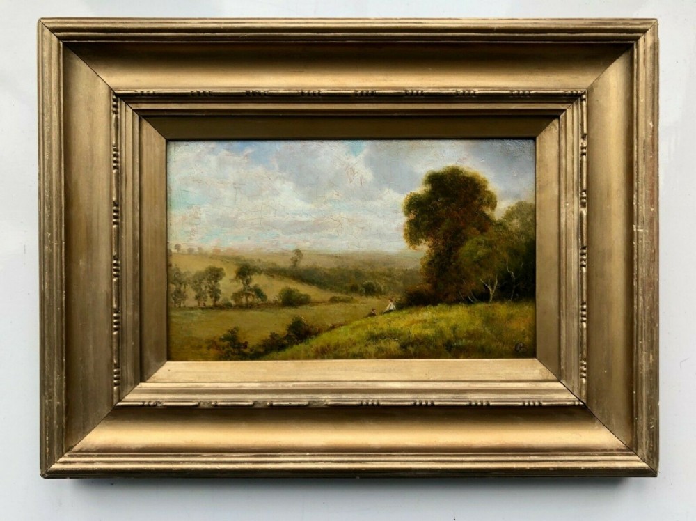 Signed with Monogram Original English Antique Oil Painting Figures at Bromley Hill Kent 