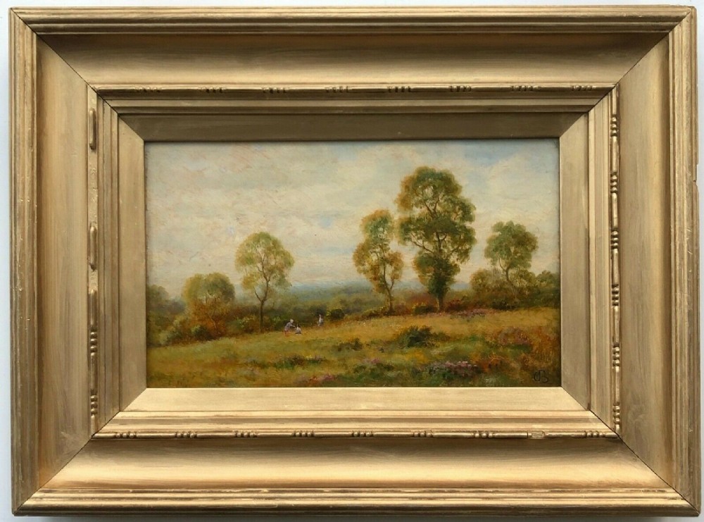 Signed with Monogram Original Antique Oil Painting on Board Figures in a Country landscape near Bromley in Kent 