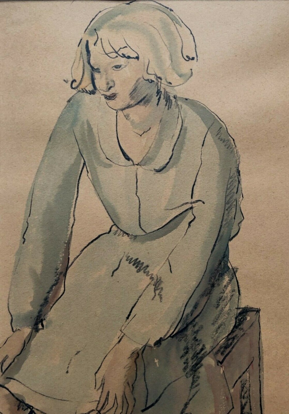 Muriel Metcalfe (m. Fred Lawson) Original Vintage English 20th century Watercolour Painting Portrait Study of a Seated Lady