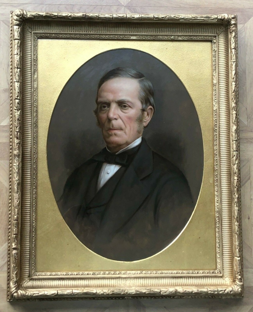 Antique Late19th Century English School Original Oval Oil Painting on Board Bust Portrait of Gentleman