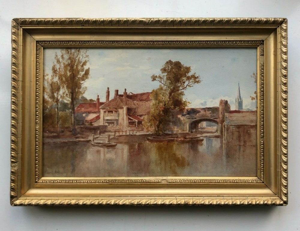 Edward Arden Original Late 19th Century Antique Watercolour Painting Norwich River Landscape View