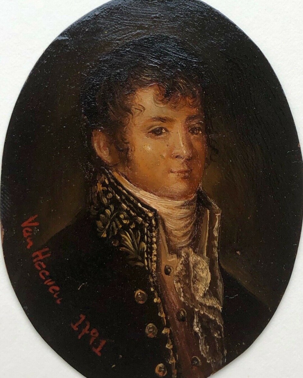 Original Dutch 18th Century Miniature Oval Portrait of a Gentleman Signed & Dated 1791