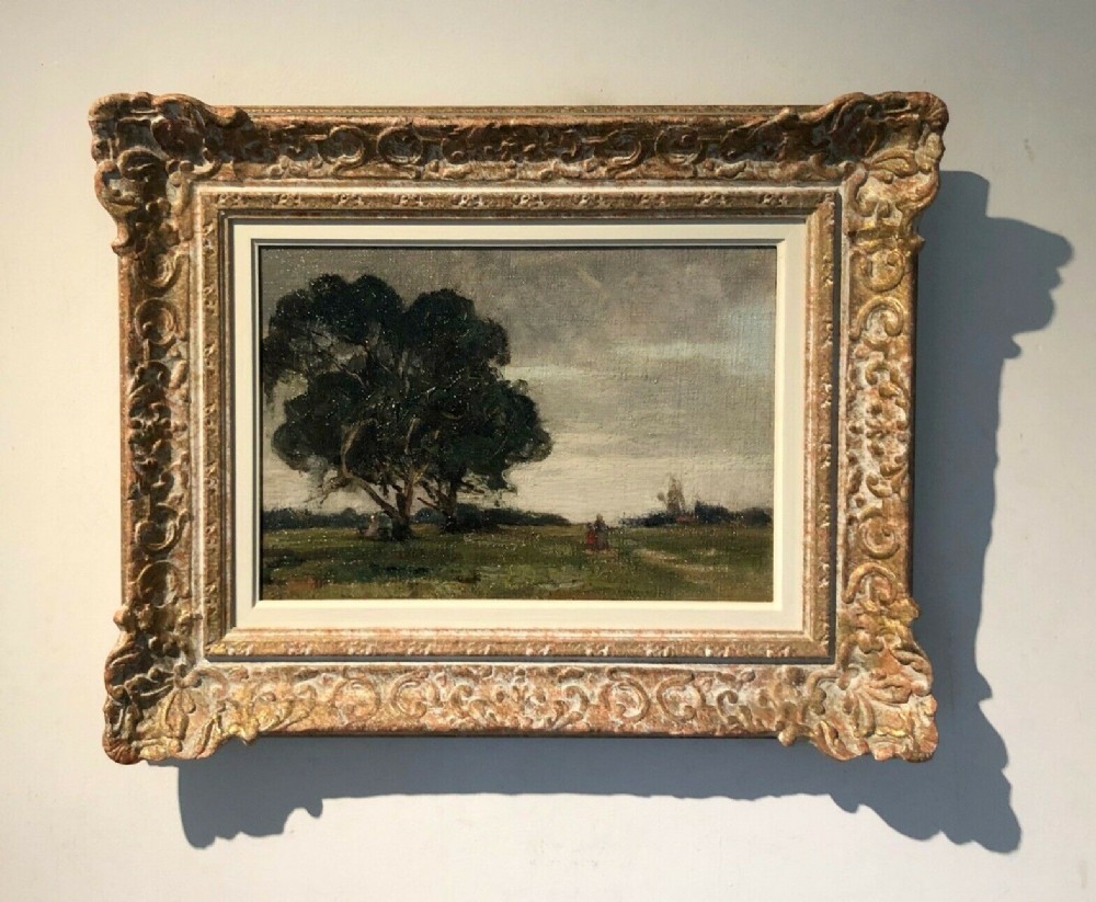 Circle of Kershaw Schofield Original early 20th century Antique Oil Painting on canvas Figures Walking on a Country Path English Landscape