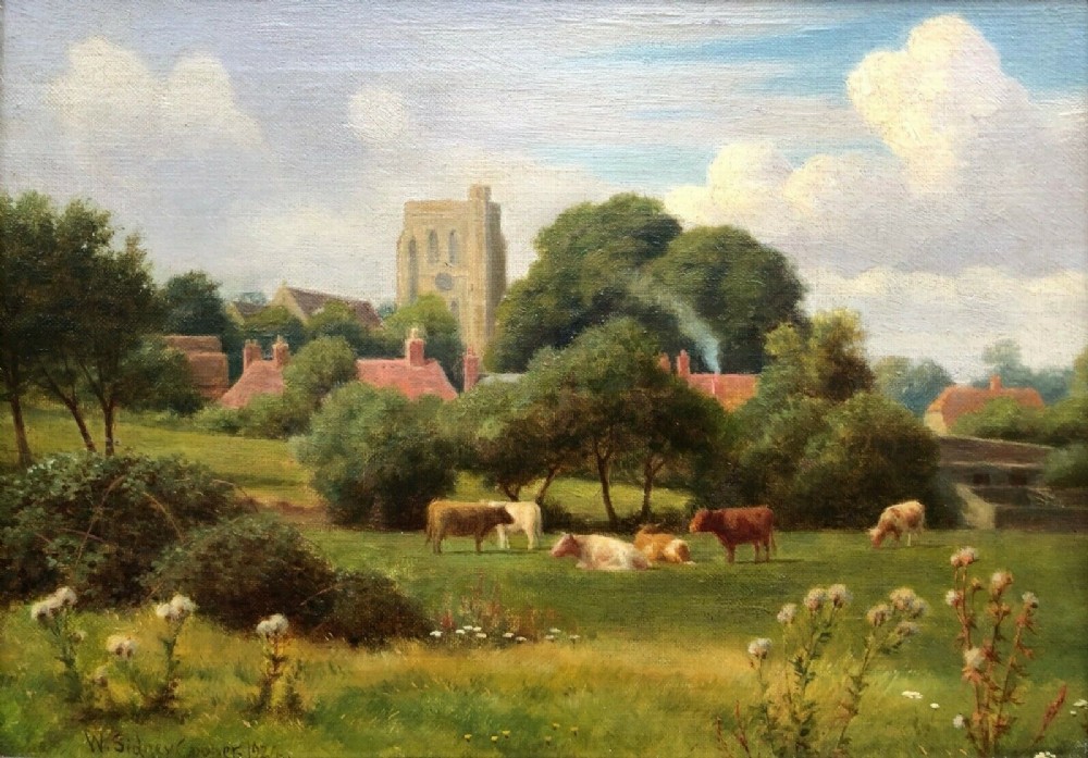 William Sidney Cooper Early 20th Century Original English Antique Oil Painting on Canvas Herne Bay Kent Cattle Landscape