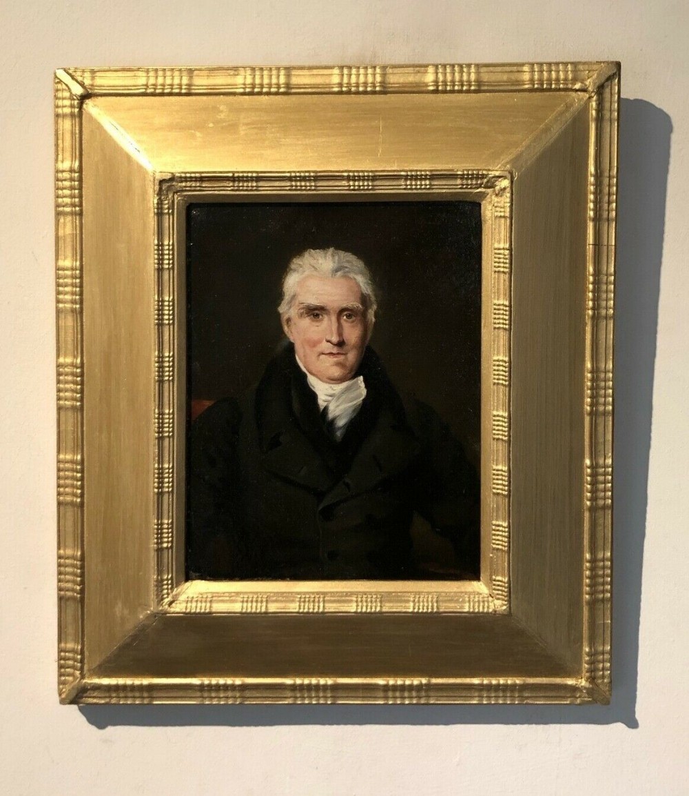 Original 19th Century English School Antique Framed Oil Painting on Wood Panel Portrait of a Gentleman