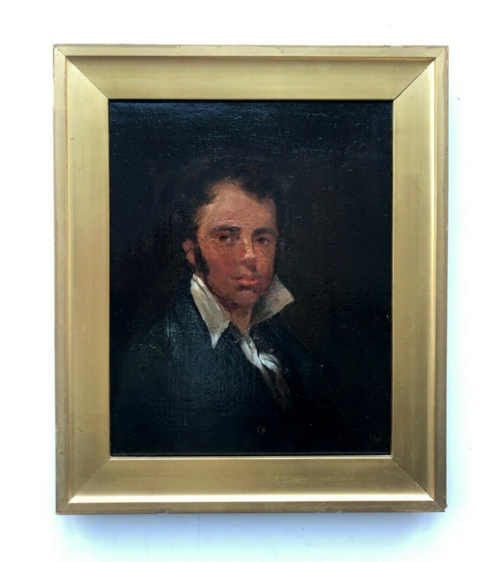 Original 19th Century Antique Monogram Signed Oil Painting on Canvas Portrait of a Young Gentleman