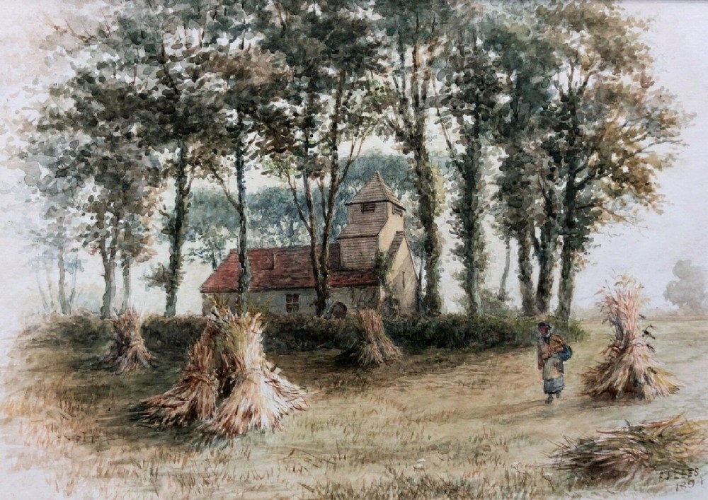 F J Lees 1894 Original 19th Century English Antique Watercolour Painting Boveney Church, Buckinghamshire