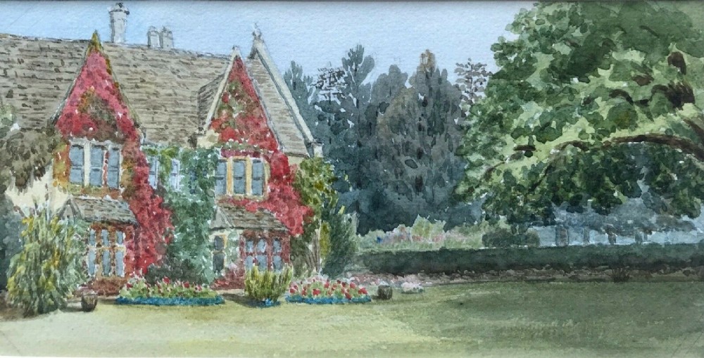 Mary Ellen Lee 1907 Original English Antique Watercolour Painting a Norfolk Cottage landscape