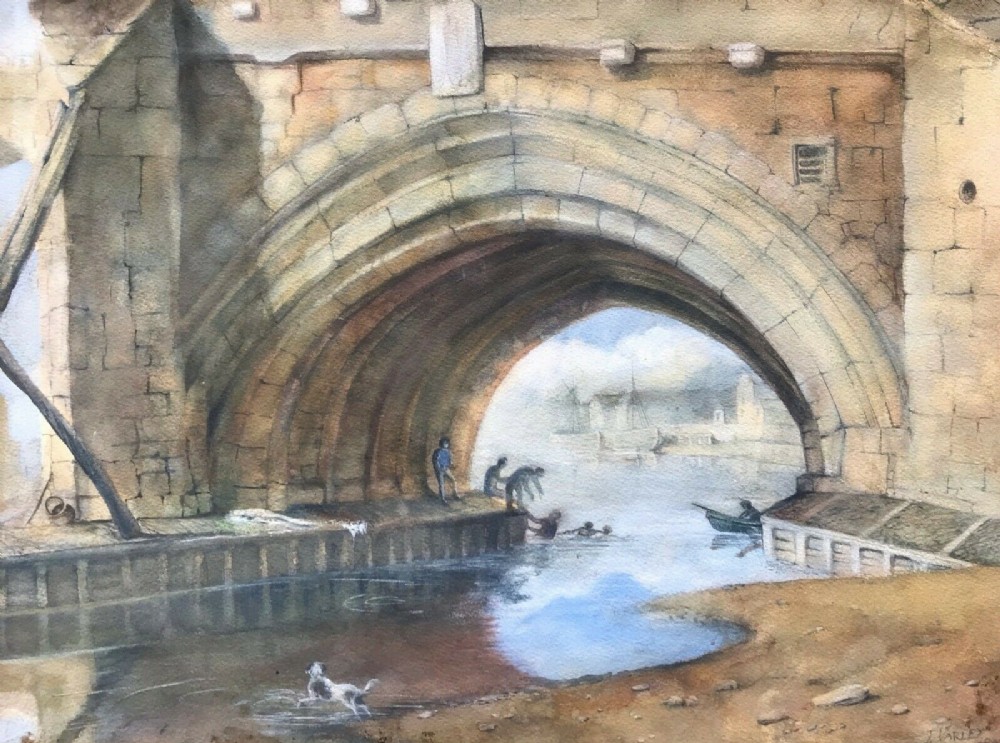 Signed J Varley 1803 Original Antique Watercolour Painting Ouse Bridge York Landscape
