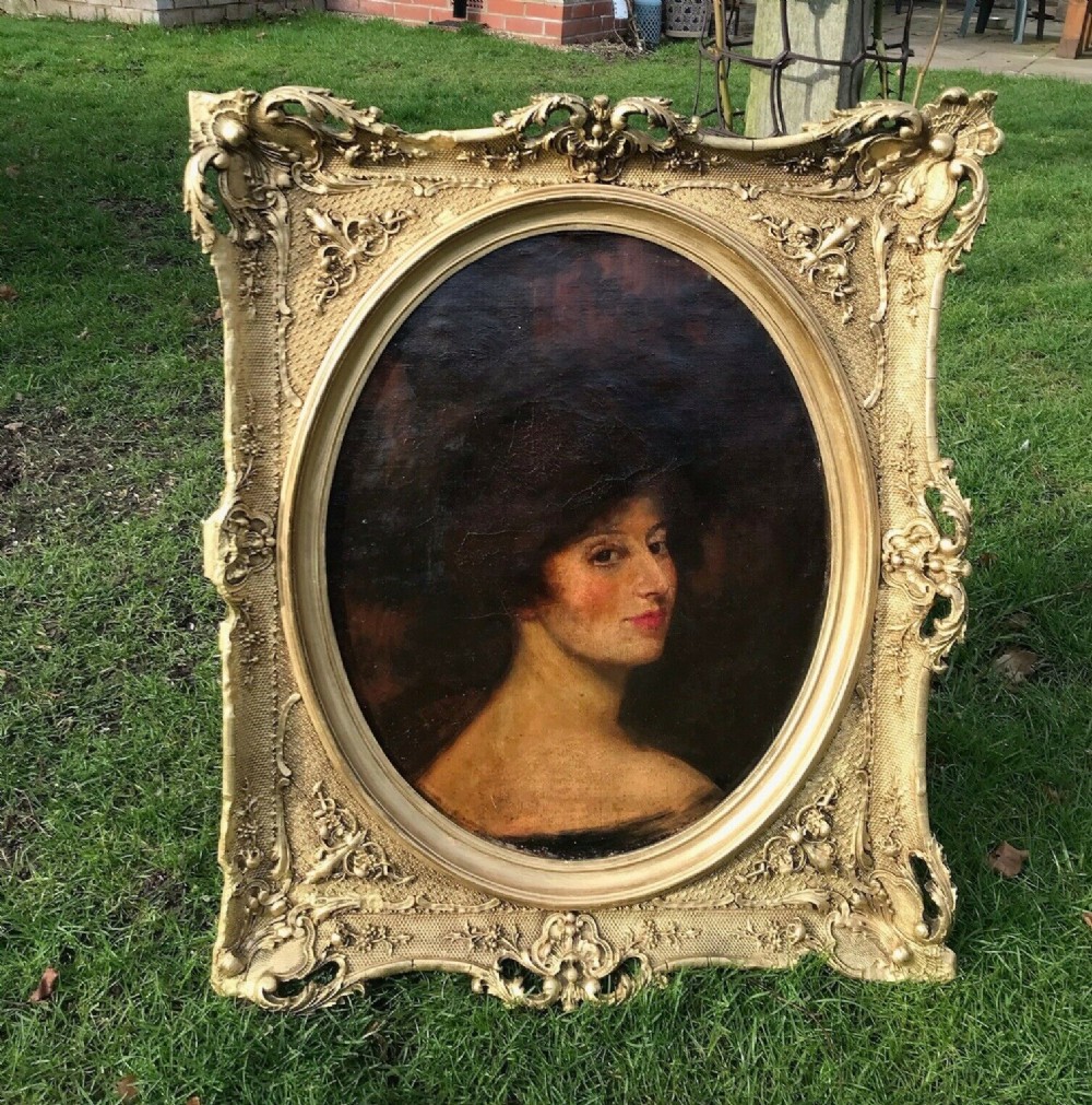 Inscribed Thomas Lawrence Verso, Original 19th Century Antique Oil Painting on Oval Canvas Portrait of Lady 