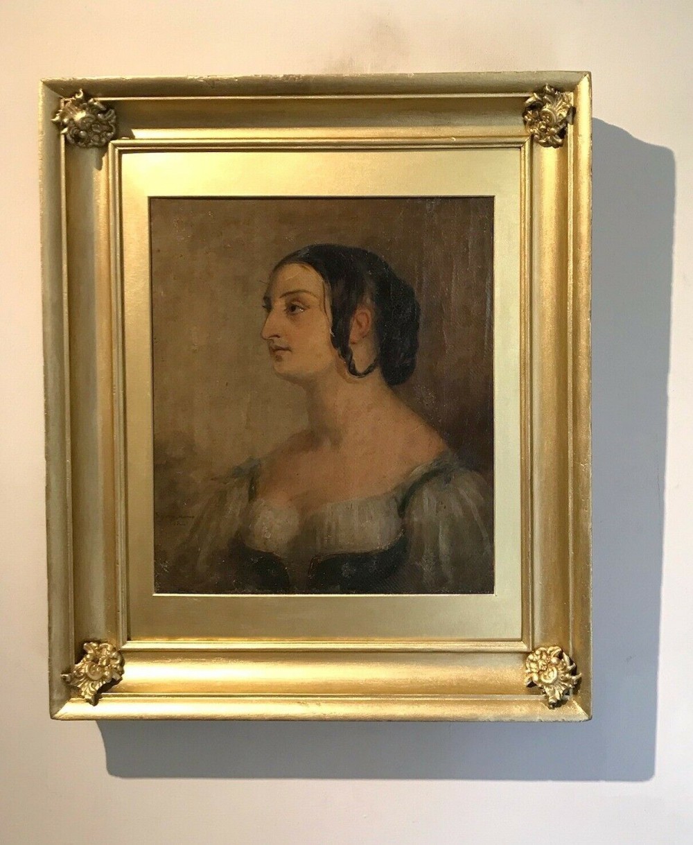 Signed John Syme RSA (1795 - 1861) Original 19th Century Antique Oil Painting on Canvas Portrait of a Young Italian Lady in Gilt Frame
