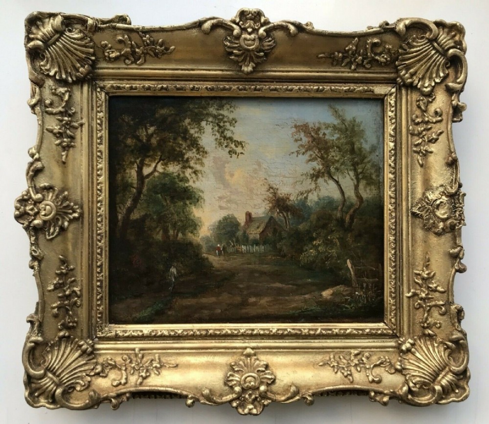Attributed to James Stark Norwich School Original 19th Century Antique Oil Painting on Canvas Figures & Cottage English Landscape
