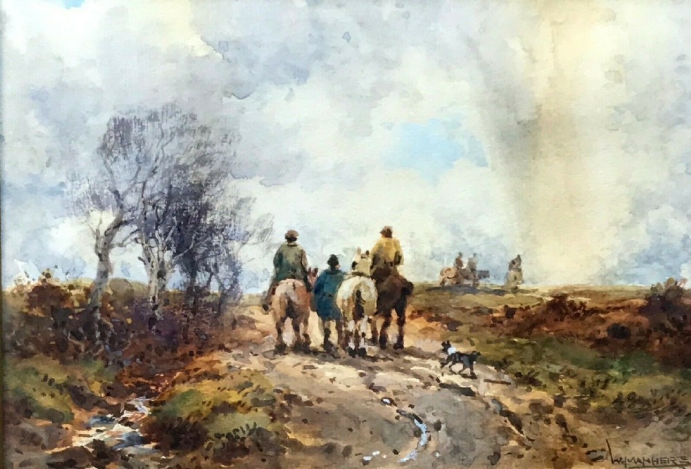William Manners Signed Original 19th Century English Antique Watercolour Painting Horse Fair Westmoreland Landscape