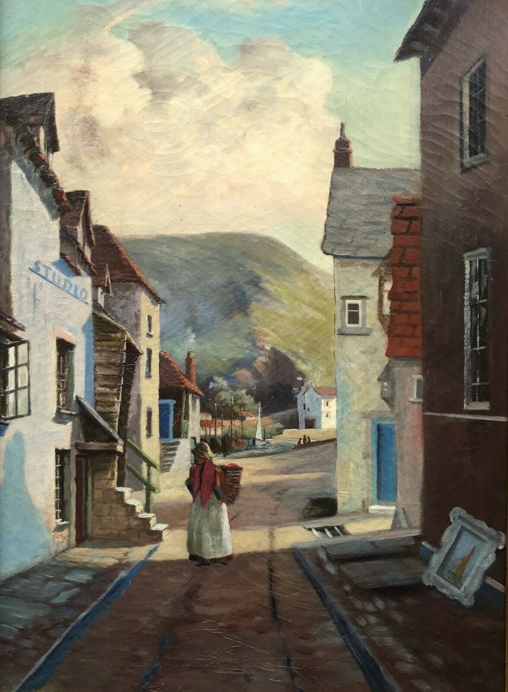 William Henderson Signed Original 1890 Antique Oil Painting on Canvas Oswy Street Whitby North Yorkshire