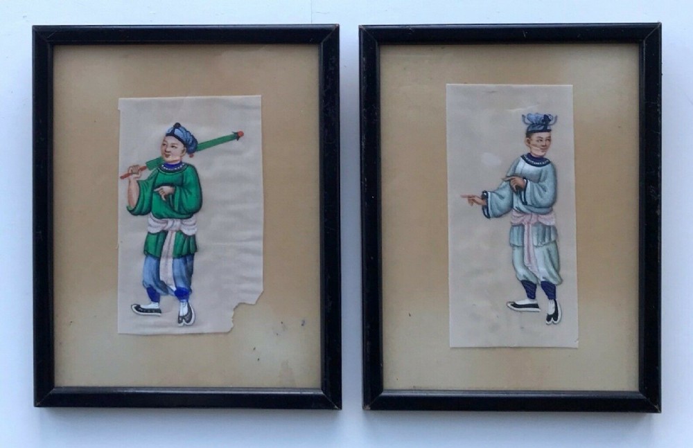 2 x Chinese Original Antique Watercolour Paintings on Pith Paper Figure Studies