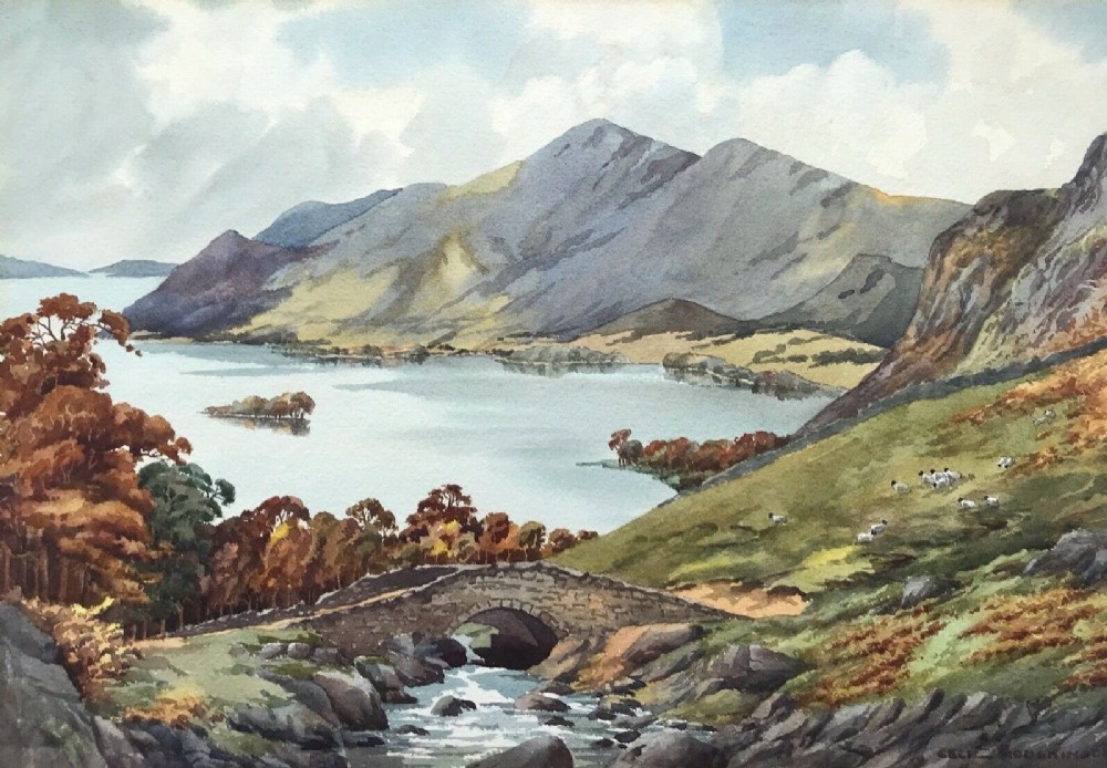 Cecil Hodgkinson Original Mid 20th Century Watercolour Painting Derwentwater Lake District Ashness Bridge Landscape