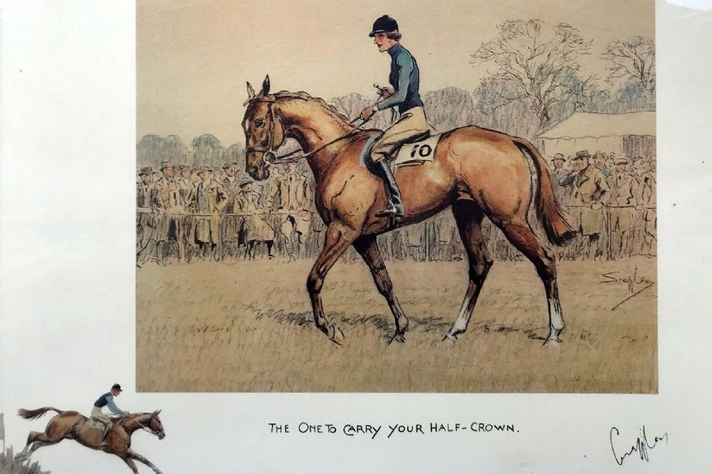 Snaffles (Charles J Payne) 'The One to Carry your Half-Crown' English Vintage Colour Print with Blindstamp 