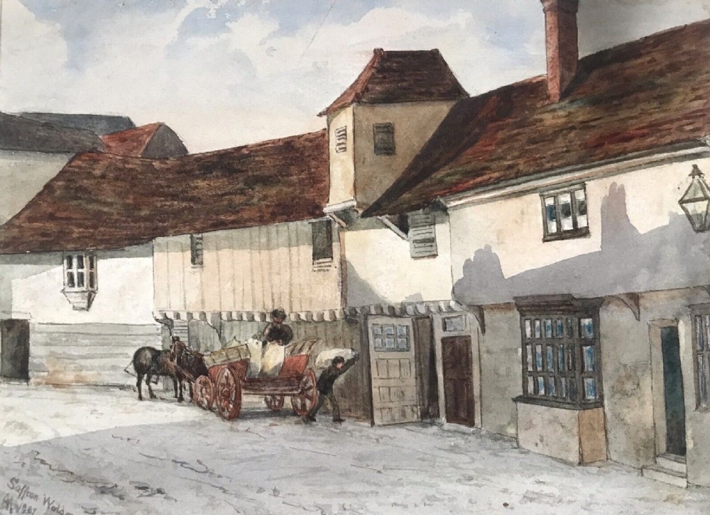 Saffron Walden, Essex Street Scene Original Antique Dated 1887 Watercolour Painting on Paper English Landscape