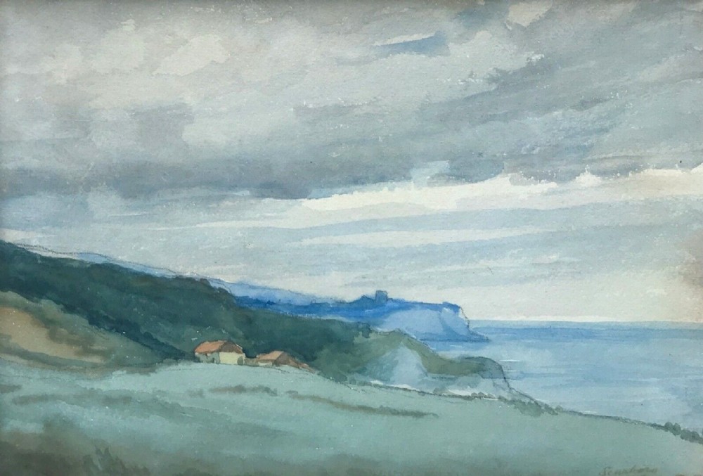 Signed Dated 1920 Original Antique Watercolour Painting Scarborough Castle Landscape Yorkshire Seascape