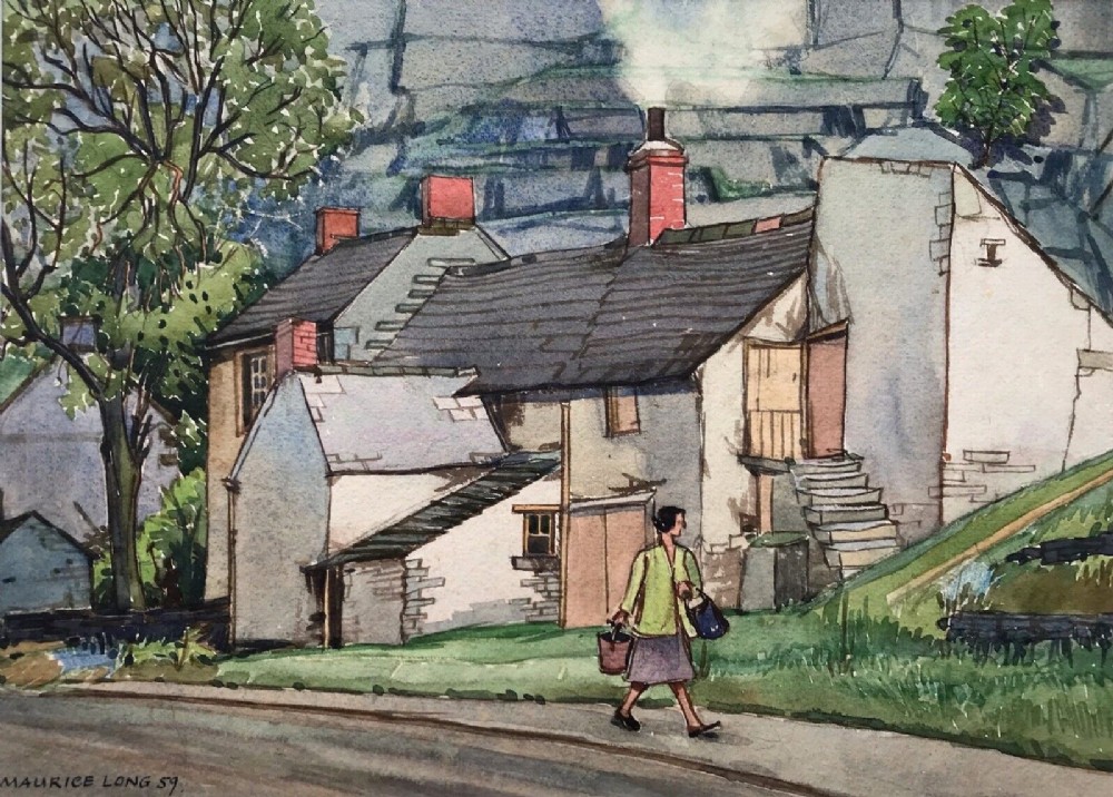 Original Maurice Long Signed 20th Century Vintage Watercolour Painting Stoney Middleton Derbyshire Dales English Village Landscape
