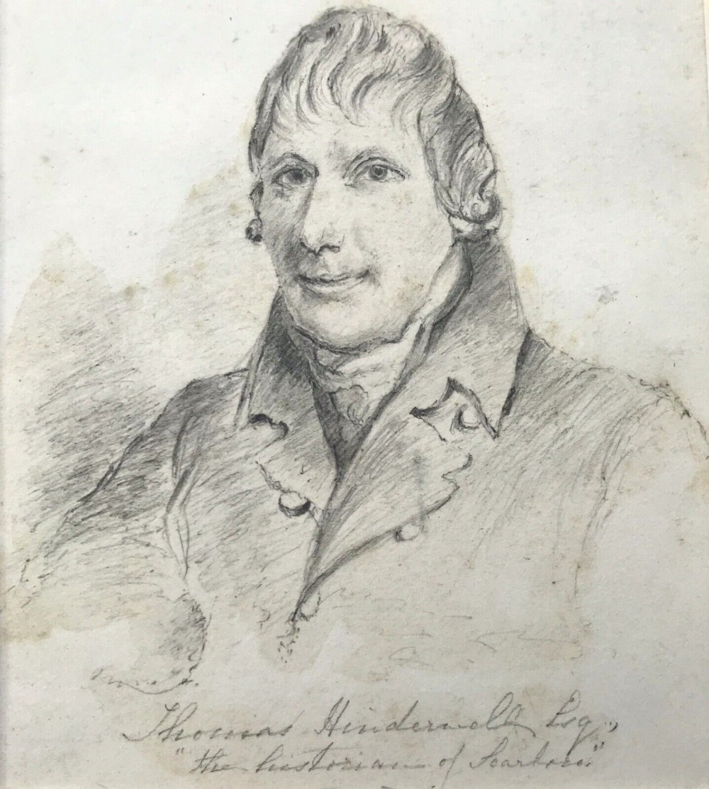 Original Circa 1800 Antique Pencil Drawing Portrait of Thomas Hinderwell Esq Custodian Scarborough Notable Yorkshire Figure
