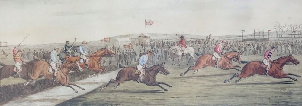 F L HILL Original 19th Century Antique Watercolour Painting Steeple Chase Horse Racing Sporting Landscape
