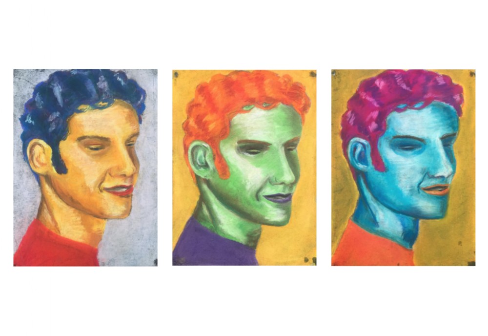 Set of Three Original Mid 20th Century English Vintage Pop Art Pastel Drawings Male Portraits