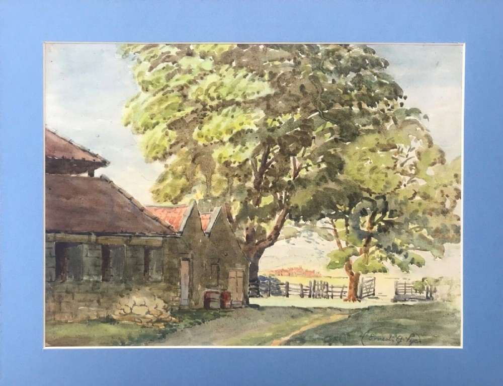 Ernest F Pye Signed Original early 20th Century Antique Watercolour Painting Rural Farm Landscape