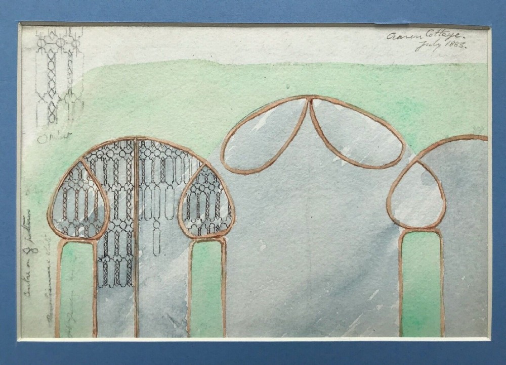 Charles Stanley Peach Original 1883 19th Century Antique Watercolour Window Design for Craven Cottage Architectural Drawing