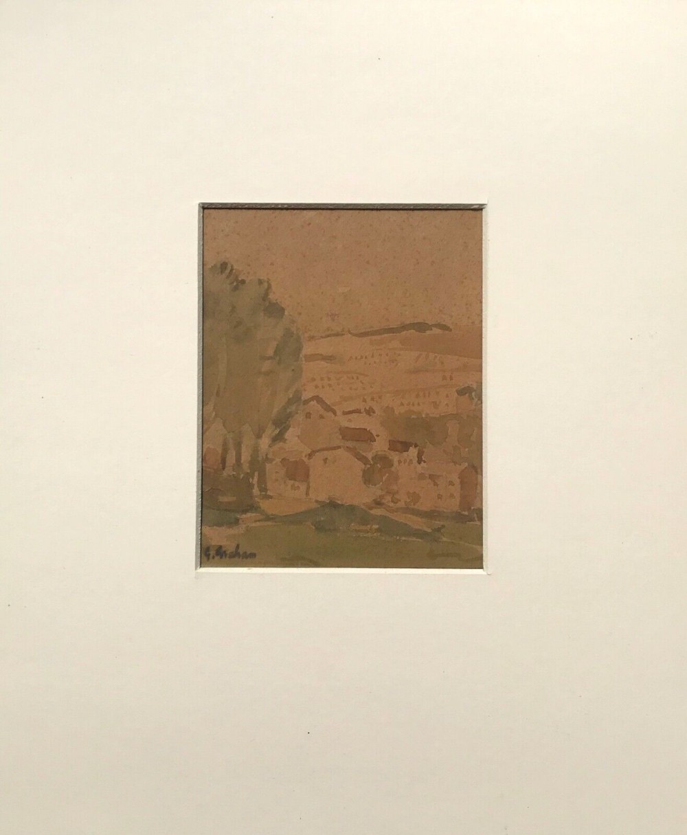George Graham (1881-1949) Signed Original Early 20th Century Antique Watercolour Painting English Village Landscape