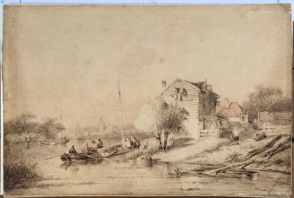 Attr. Jan Van Goyen Original 17th Century Antique Dutch School Watercolour Landscape Painting
