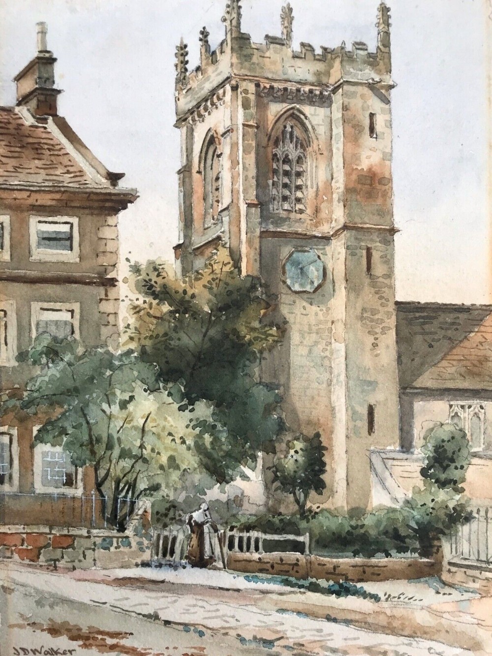 John Dobby Walker (18)88 Signed Original 19th Century Antique Watercolour Painting Church Landscape