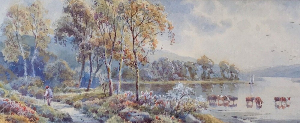 Charles Frederick Allbon Original Antique Cattle Landscape Watercolour Painting