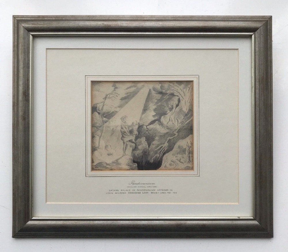 Attributed to John Martin Original early 19th Century Antique Pencil Sketch Drawing Pandemonium religious Themed Various inscriptions verso