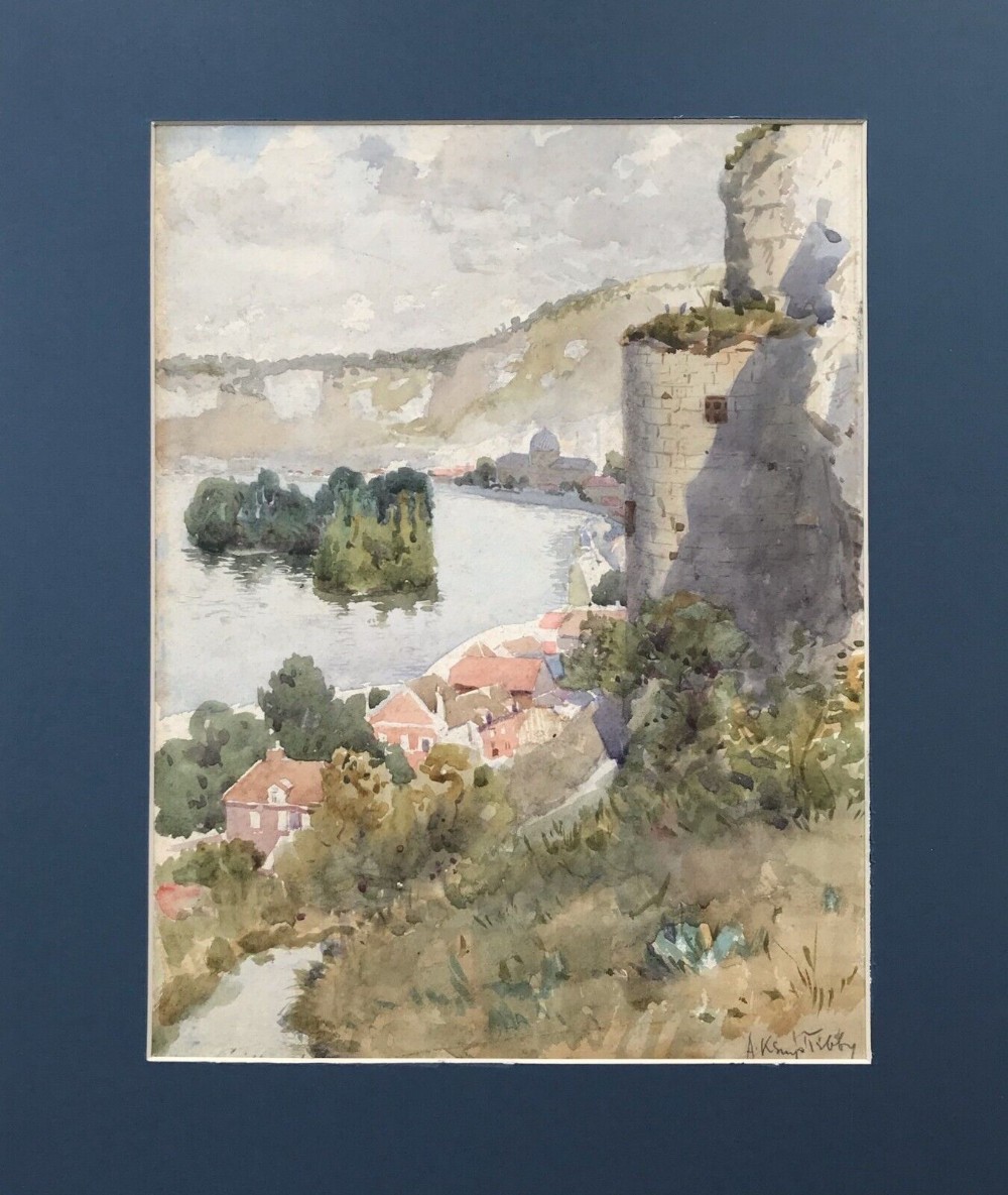 Arthur Kemp Tebby Signed Original Antique Watercolour Painting Château-Gaillard Normandy France French Landscape