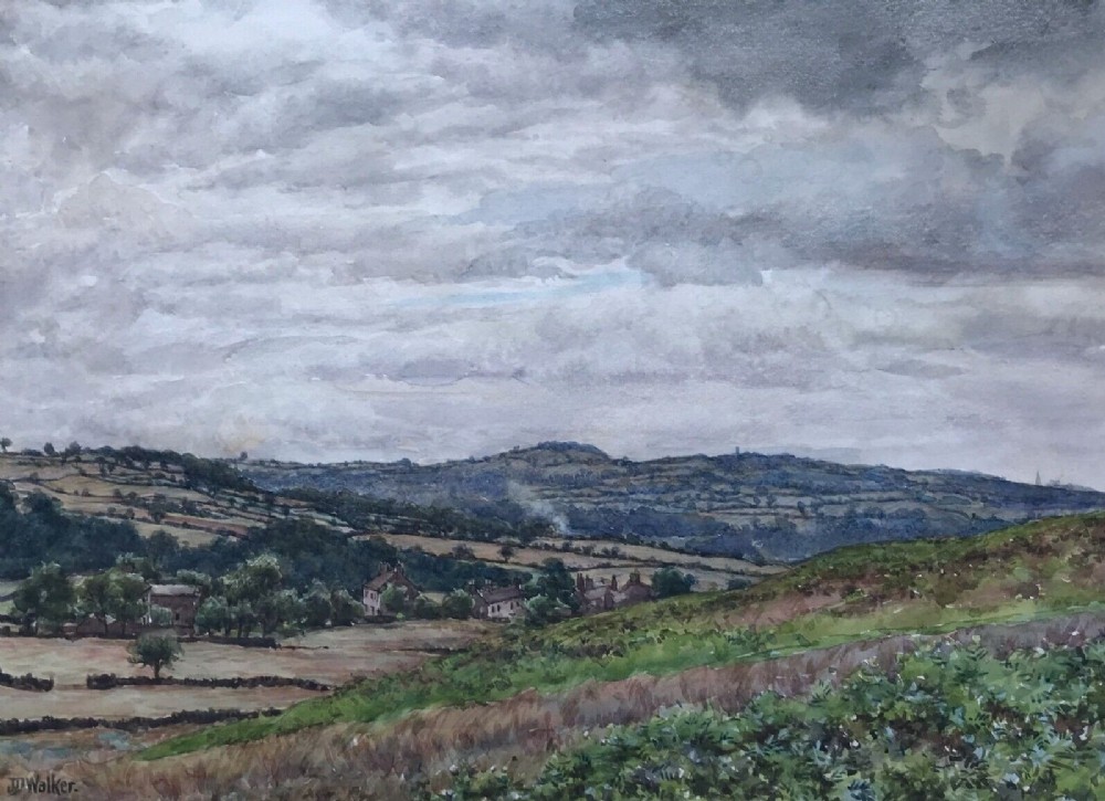 John Dobby Walker Signed Original Antique Watercolour Painting A View over Wharfedale, Yorkshire Landscape